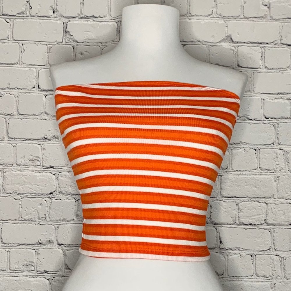 Red Striped Ribbed Tube/Cropped Top - NWT